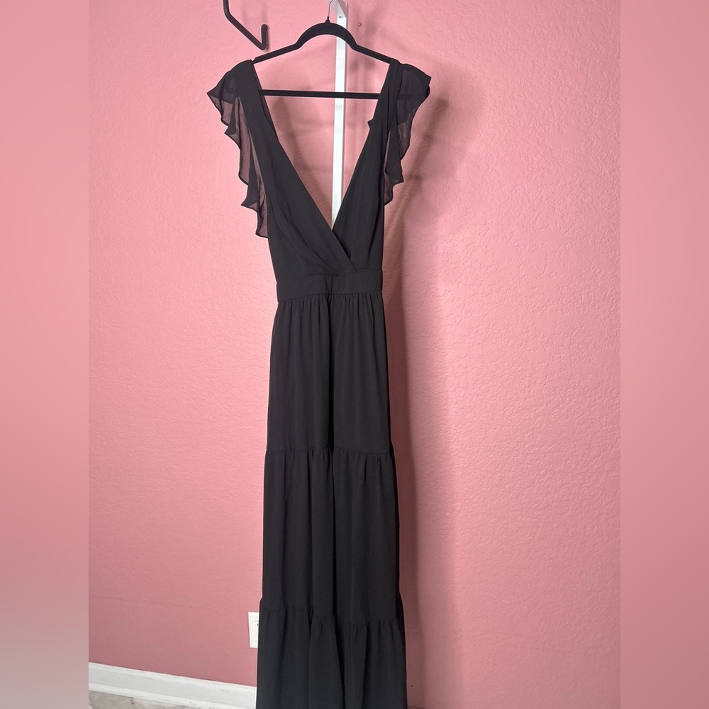 Lulus-Charming Success Black Tiered Lace-Up Backless Maxi Dress (Large) - Picture 6 of 6